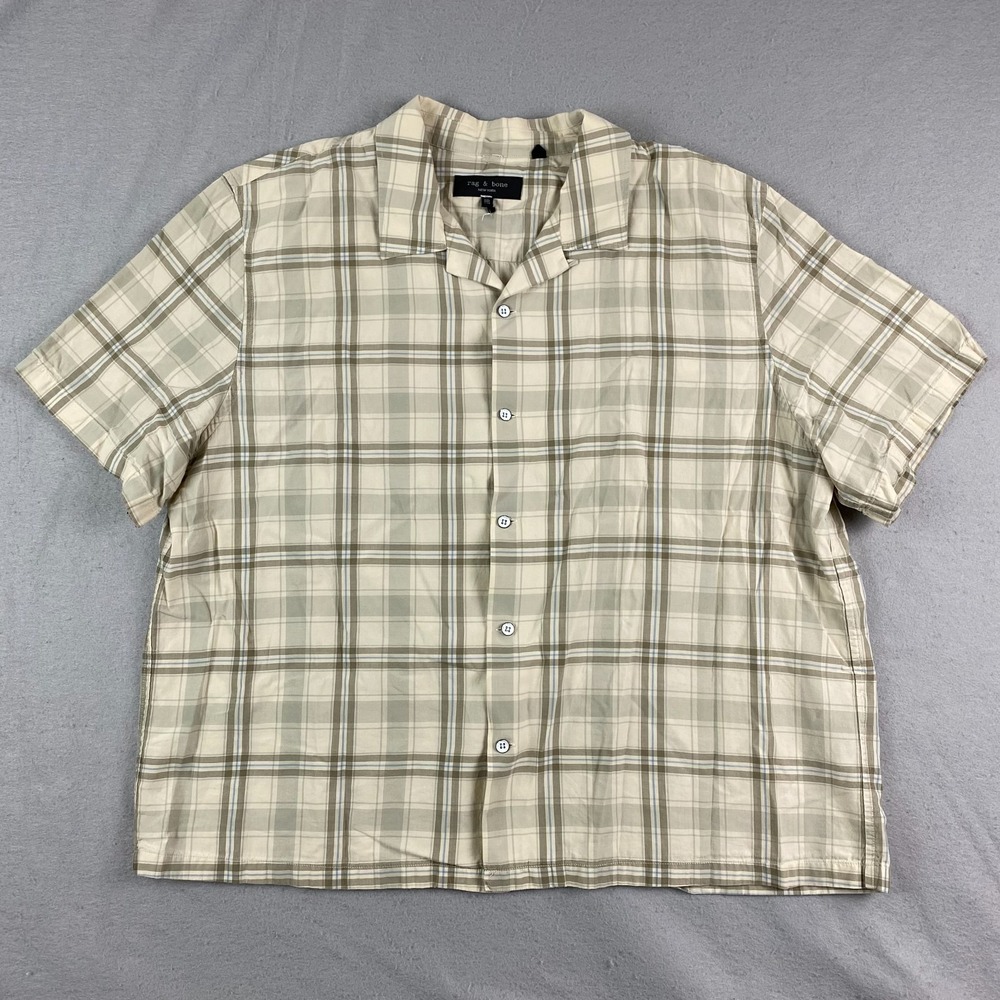 Rag & Bone Shirt Mens XXL Plaid Short Sleeve Button Up Camp Collar Casual